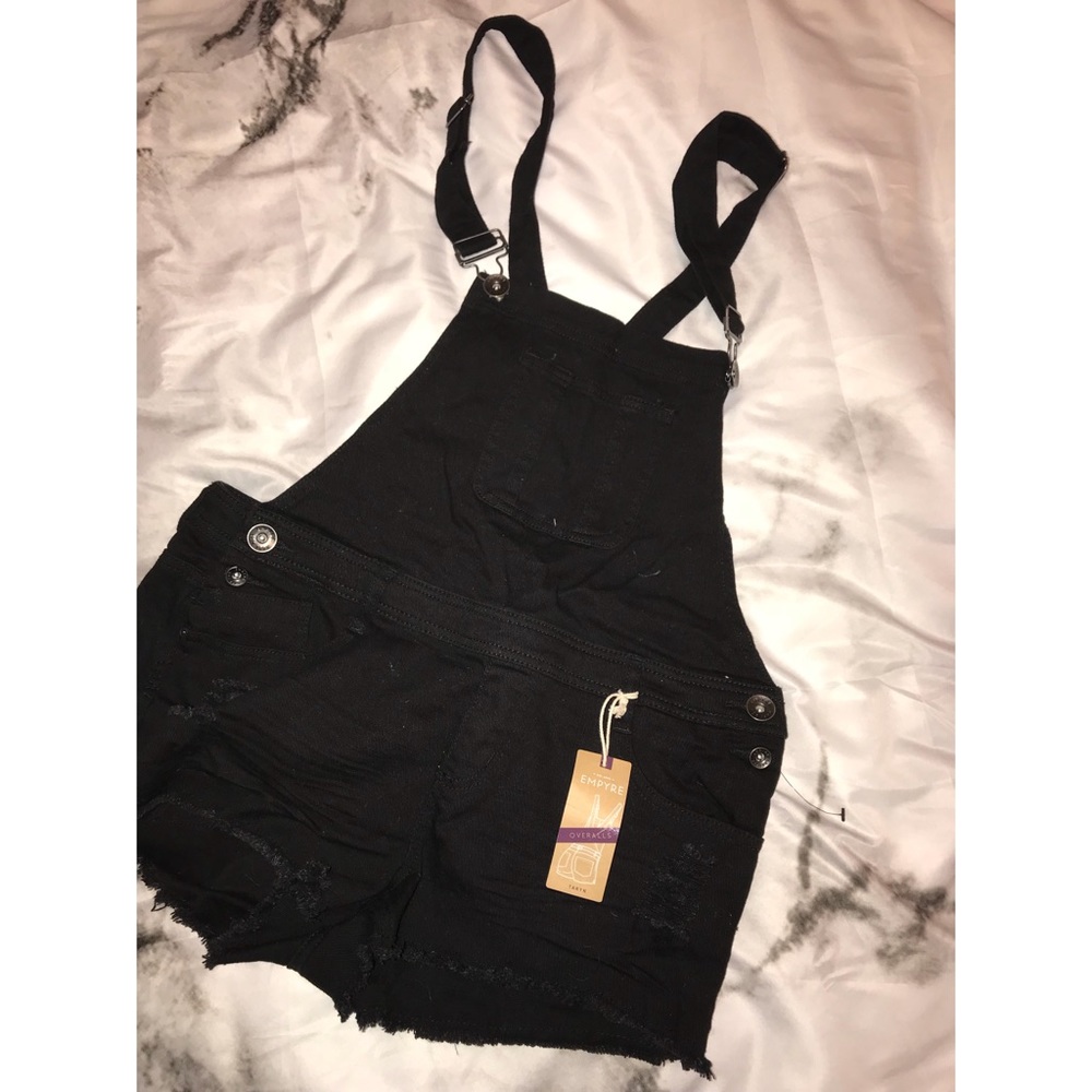 Black denim overalls